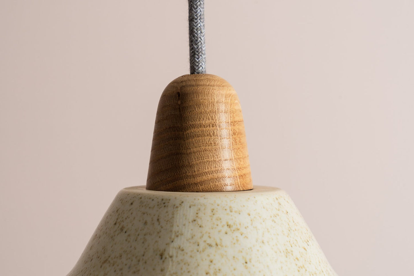 Speckled Cream Gloss Element Pendant Light in Ceramic and Oak by StudioHaran