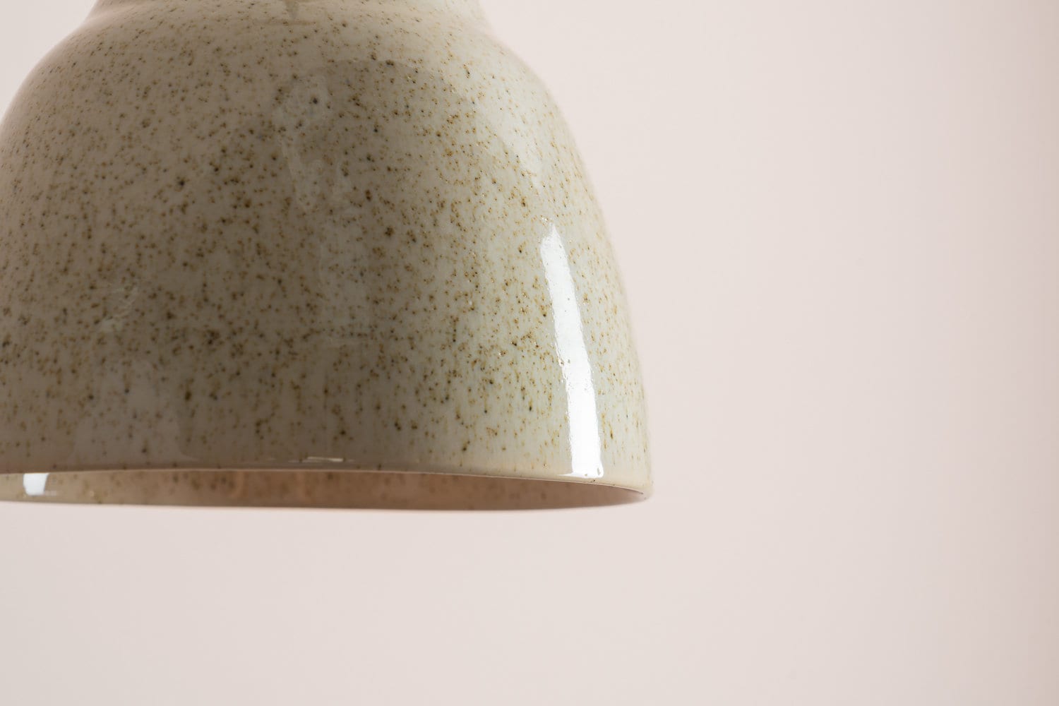 Small Speckled Cream Gloss Element Pendant Light in Ceramic and Oak by StudioHaran