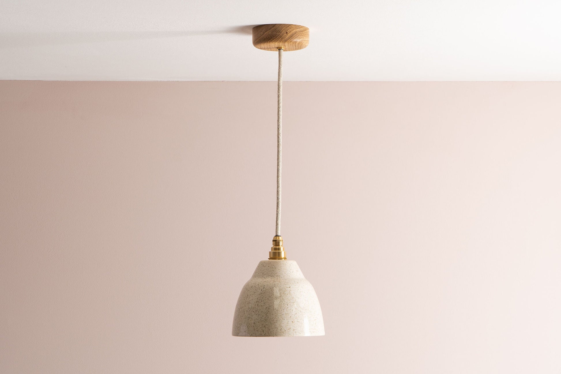 Small Speckled Cream Gloss Element Pendant Light in Ceramic and Brass/Nickel by StudioHaran
