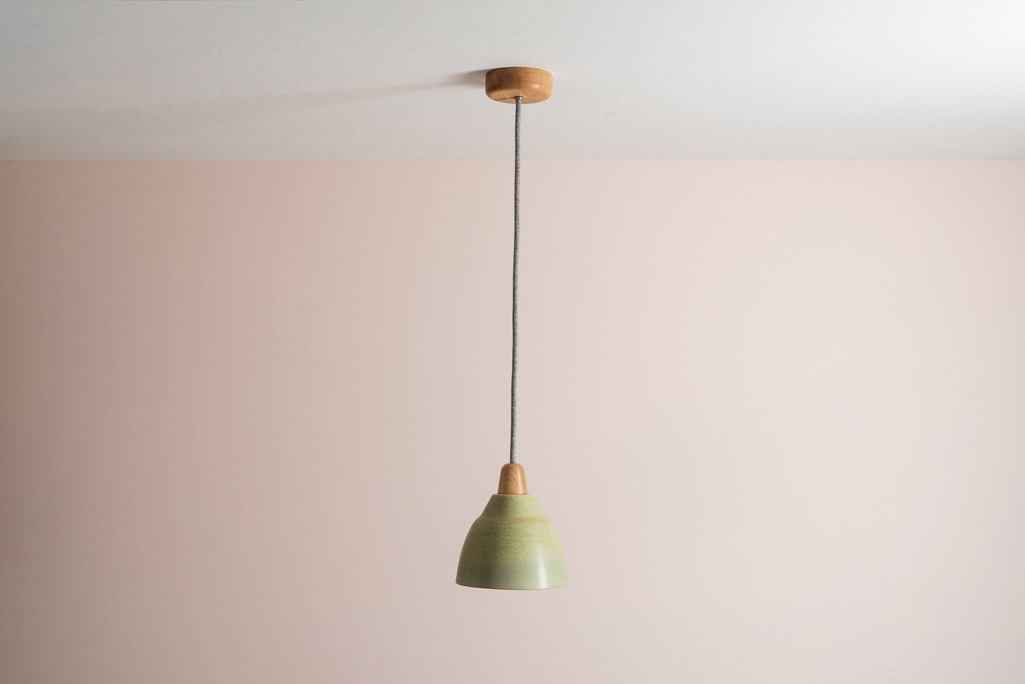 Small Green Element Light in Ceramic and Oak by StudioHaran